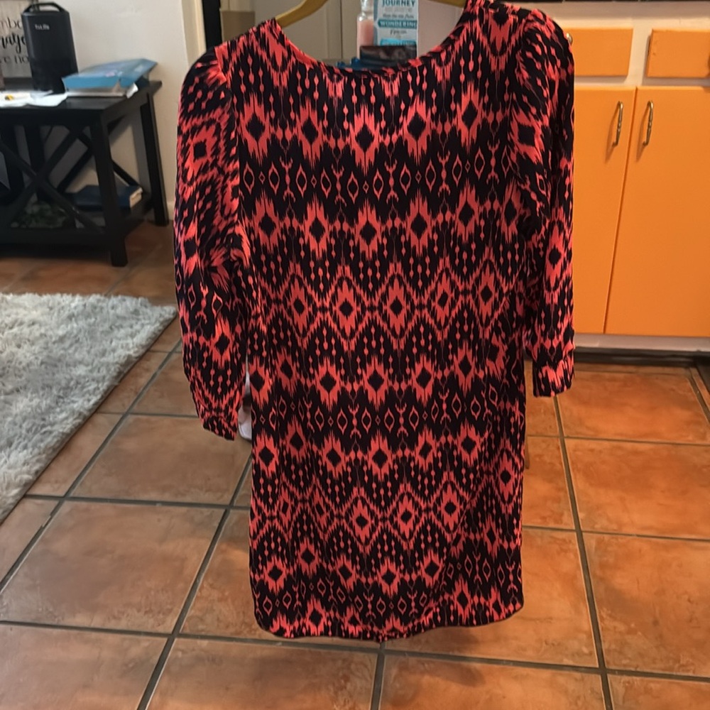 Bella D. Brand Midi Dress - Size Small - Pink with Black Design - $15 - Picture 4 of 4